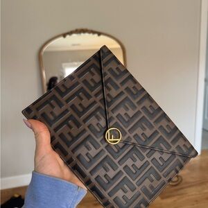 Fendi Brown and Black Logo clutch